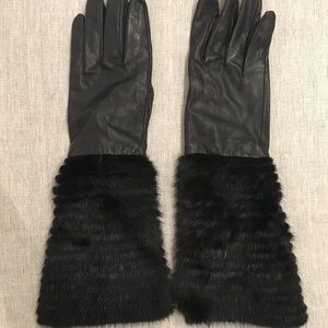 Mink fur genuine leather gloves
